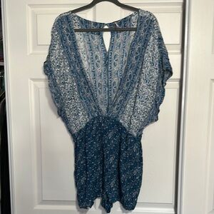 Free People Patterned Romper Blue and White Patterned